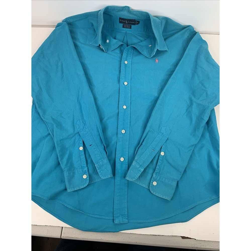 Polo Ralph Lauren Custom Fit LS Button Down Teal Shirt Size XL Vtg‎